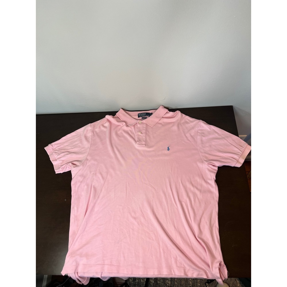 Polo Ralph Lauren Mens XL Pink Short Sleeve Cotton Pique Polo Shirt Blue Pony - Picture 1 of 5